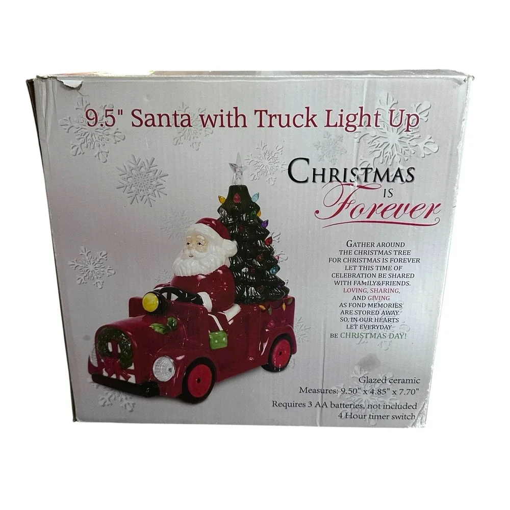 Ceramic Santa's Red Christmas Tree Delivery Truck Lights‎ Up Night Light